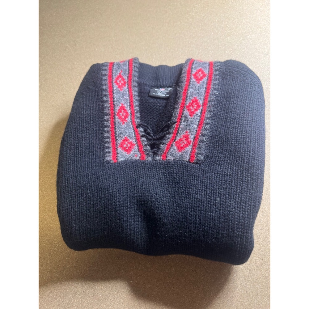 vtg Polo Jeans Co Ralph Lauren Wool Blend Lace Up Fair Isle Sweater Navy Red M